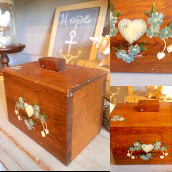 Vintage wooden Recipe box ~ Country FarmHouse Primitive Cottagecore handpainted - Picture 1 of 9